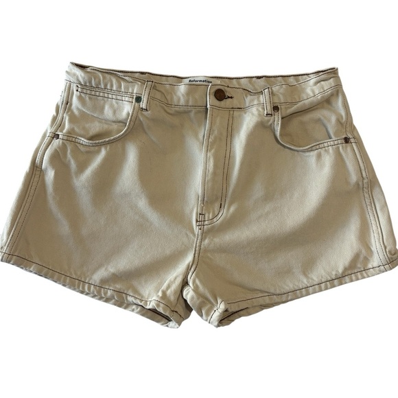 Reformation Women’s Cowboy High Rise Denim Shorts Beige Size 31 Sustainable - Picture 1 of 10
